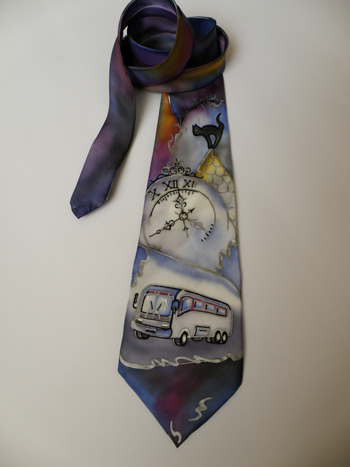 Расписный шелковый галстук Автобус